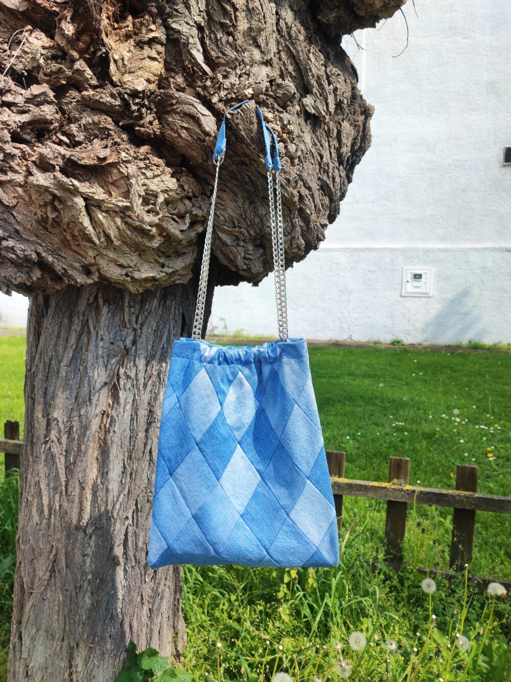 'Rhombus' Upcycled Denim Bag in Light Blue (Ready to Ship) - Image 4