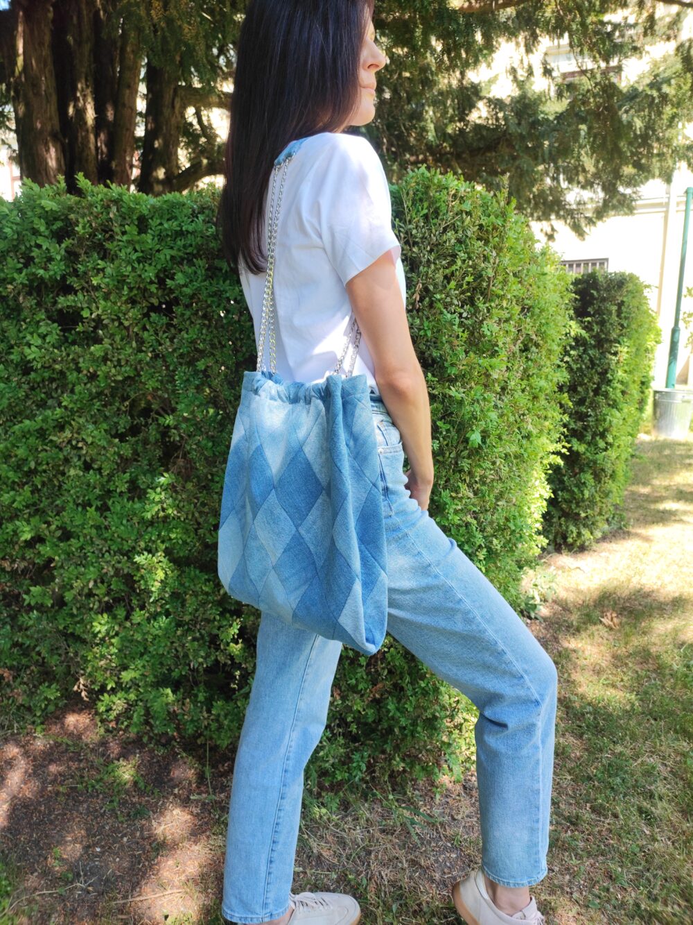 'Rhombus' Upcycled Denim Bag in Light Blue (Ready to Ship) - Image 6