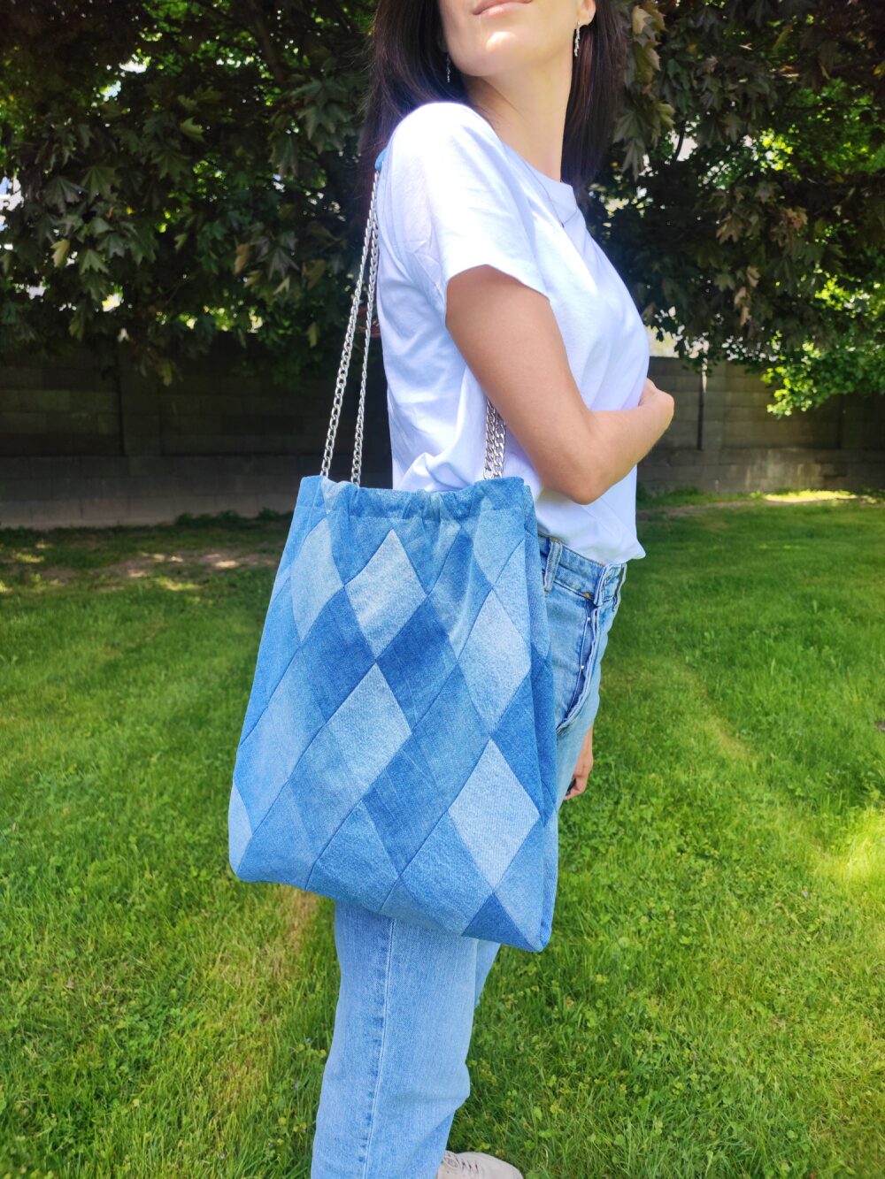 'Rhombus' Upcycled Denim Bag in Light Blue (Ready to Ship) - Image 2