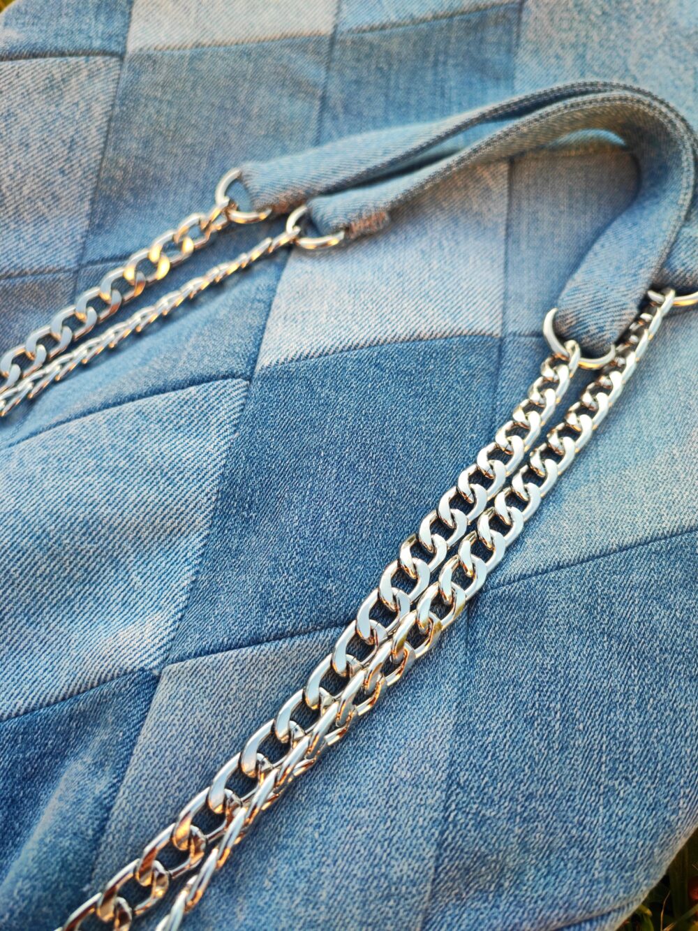 'Rhombus' Upcycled Denim Bag in Light Blue (Ready to Ship) - Image 8